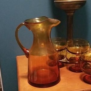 Midcentury Modern Amber Glass Martini Pitcher